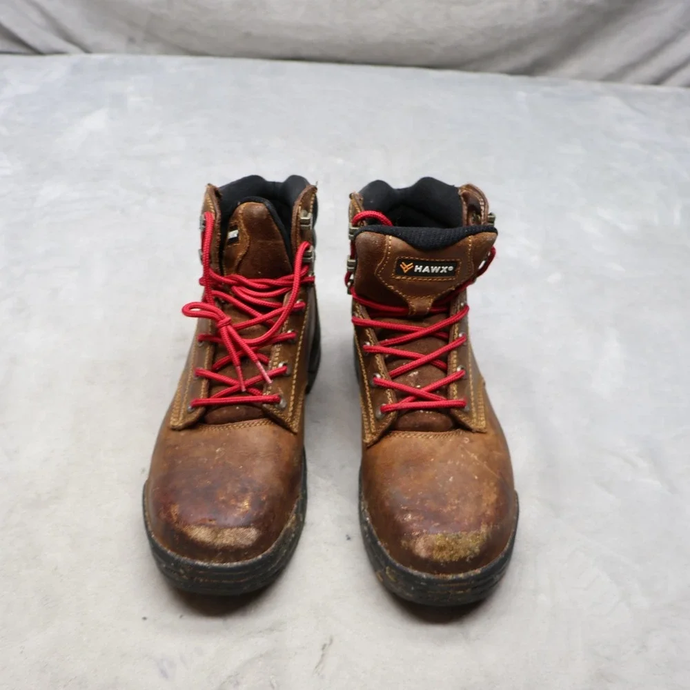 Hawx Men 9.5D Brown Work Boots Leather Composite Toe Rugged Safety Lace Up WTL-2